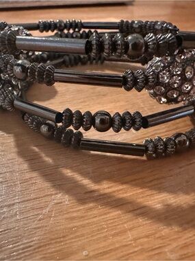Gunmetal Beaded Coil Bracelet with Pave Accent